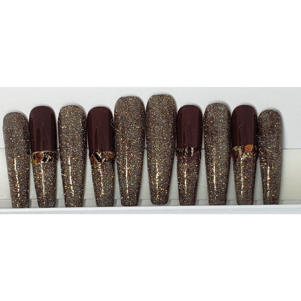 XXL Coffin Shaped Size Medium Brown and Glitter